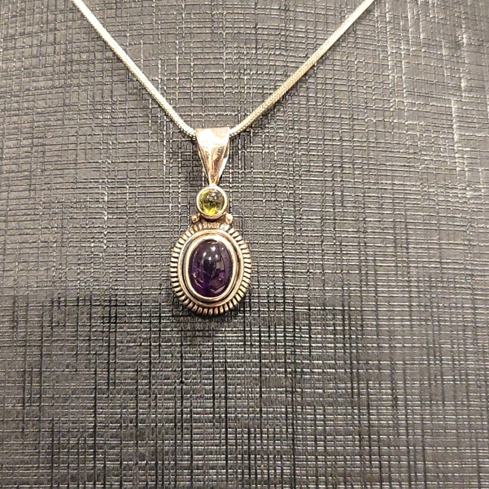 Amethyst, Peridot, 925 Silver Pendant